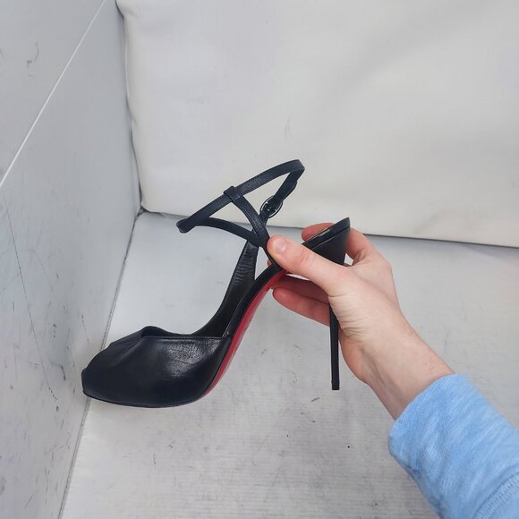 Christian Louboutin Black Jenlove Alta Peep Toe Sandal Heel Shoe - Picture 3 of 12